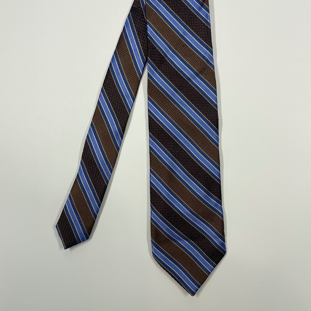 Bruno Piattelli Brown Blue Striped Silk Extra Long Necktie Mens XL